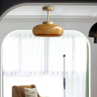 ZOWALA - Coppery Orange Drum Glass Semi-Flush Mount Light Image - 11
