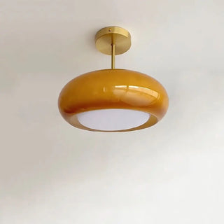 ZOWALA - Coppery Orange Drum Glass Semi-Flush Mount Light Image - 12