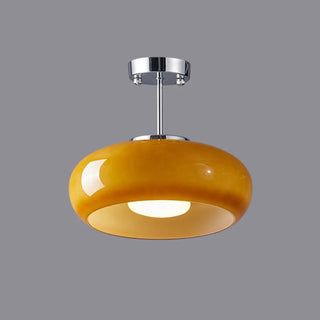 ZOWALA - Coppery Orange Drum Glass Semi-Flush Mount Light Image - 15