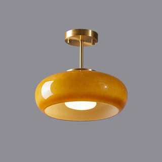 ZOWALA - Coppery Orange Drum Glass Semi-Flush Mount Light Image - 16