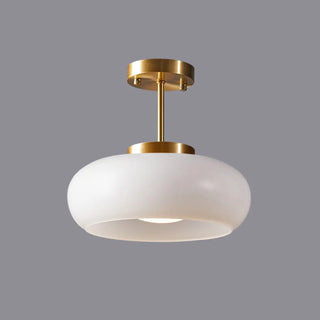 ZOWALA - Coppery Orange Drum Glass Semi-Flush Mount Light Image - 18