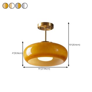 ZOWALA - Coppery Orange Drum Glass Semi-Flush Mount Light #size