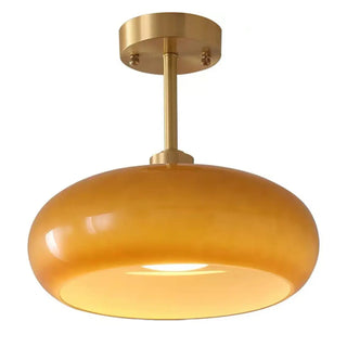 ZOWALA - Coppery Orange Drum Glass Semi-Flush Mount Light Image - 7