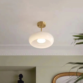 ZOWALA - Coppery Orange Drum Glass Semi-Flush Mount Light Image - 8