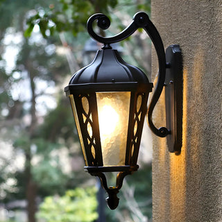 Country Lantern Glass External Black Mini Wall Sconce Zawala Image - 1