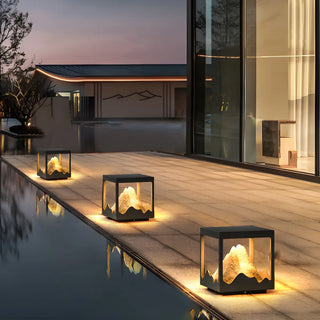 Creative Black Cube Frame Hill Decor Metal Outdoor Lamp Zawala Image - 3