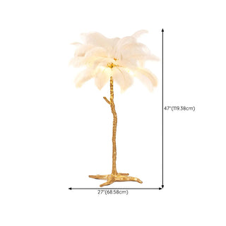 Creative White Feather Gold Branch Stand Floor Lamp Zawala #size