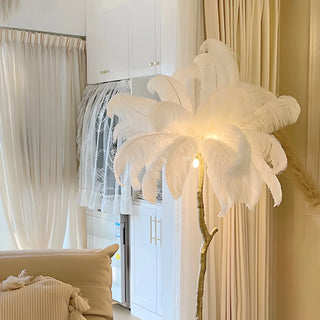 Creative White Feather Gold Branch Stand Floor Lamp Zawala Image - 2