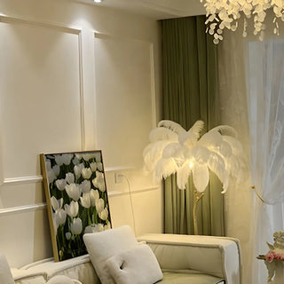 Creative White Feather Gold Branch Stand Floor Lamp Zawala Image - 3