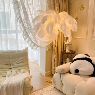 Creative White Feather Gold Branch Stand Floor Lamp Zawala Image - 4