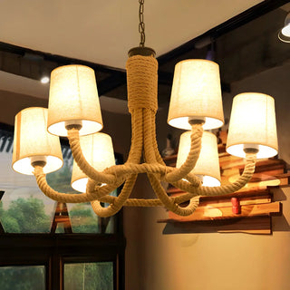 Curve Rope Fabric Beige Restaurant Farmhouse Chandelier Image - 1