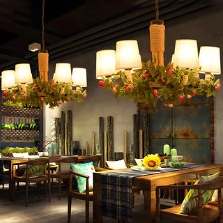 Curve Rope Fabric Beige Restaurant Farmhouse Chandelier Image - 2