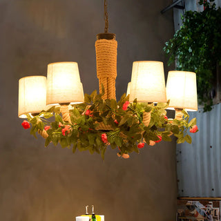 Curve Rope Fabric Beige Restaurant Farmhouse Chandelier Image - 3