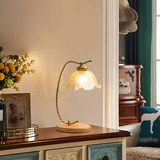 Elegant Flower-Shaped Glass Gold Finish Arm Table Lamp Zawala Image - 1