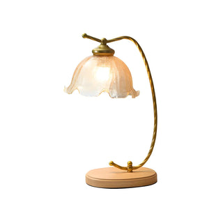 Elegant Flower-Shaped Glass Gold Finish Arm Table Lamp Zawala Image - 10
