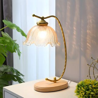 Elegant Flower-Shaped Glass Gold Finish Arm Table Lamp Zawala Image - 2