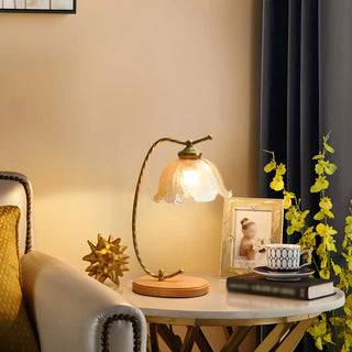 Elegant Flower-Shaped Glass Gold Finish Arm Table Lamp Zawala Image - 3