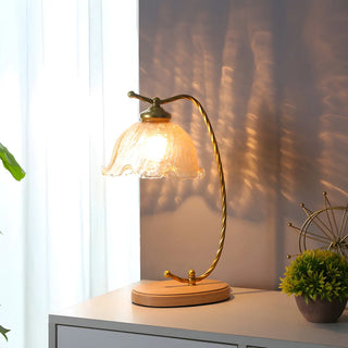 Elegant Flower-Shaped Glass Gold Finish Arm Table Lamp Zawala Image - 4