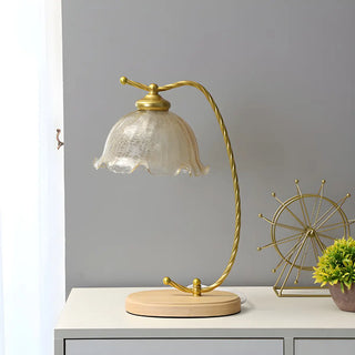 Elegant Flower-Shaped Glass Gold Finish Arm Table Lamp Zawala Image - 5