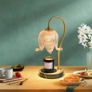 Modern Flower Glass Curved Metal Arm Candle Table Zawala Image - 11