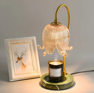Modern Flower Glass Curved Metal Arm Candle Table Zawala Image - 3