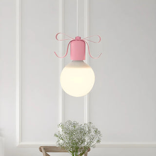 Cute Pink Bow White Globe Children Room Pendant Light Zawala Image - 2