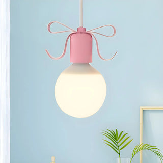 Cute Pink Bow White Globe Children Room Pendant Light Zawala Image - 4