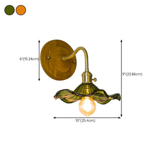 Green Flower Ruffled Glass Shade Wooden Wall Sconce Zawala #size