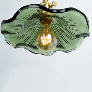 Green Flower Ruffled Glass Shade Wooden Wall Sconce Zawala Image - 6