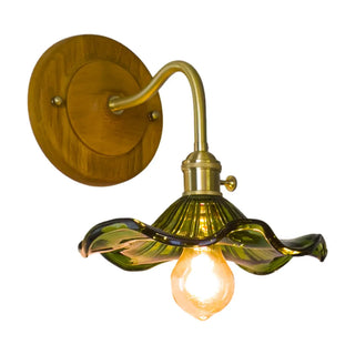 Green Flower Ruffled Glass Shade Wooden Wall Sconce Zawala Image - 7