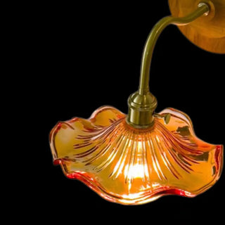 Green Flower Ruffled Glass Shade Wooden Wall Sconce Zawala Image - 8