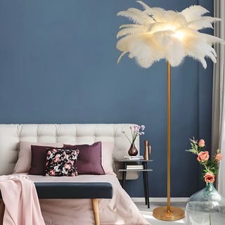 Adjustable Height Decorative White Feather Floor Lamp Zawala Image - 1