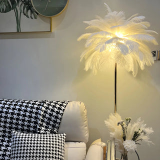 Adjustable Height Decorative White Feather Floor Lamp Zawala Image - 2