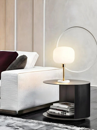 Minimalist White Fabric Lantern Decorative Table Lamp Zawala Image - 1