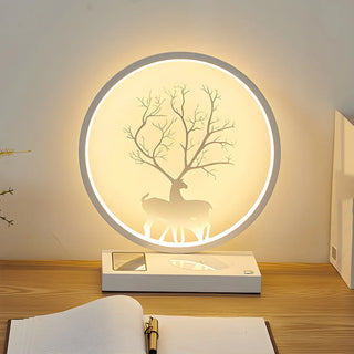 Stylish Deer Silhouette Gold Ring Wood Frame Table Lamp Zawala Image - 10