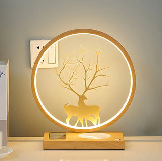 Stylish Deer Silhouette Gold Ring Wood Frame Table Lamp Zawala Image - 11