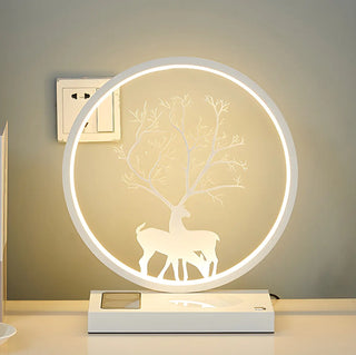 Stylish Deer Silhouette Gold Ring Wood Frame Table Lamp Zawala Image - 12