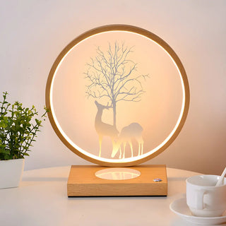 Stylish Deer Silhouette Gold Ring Wood Frame Table Lamp Zawala Image - 13