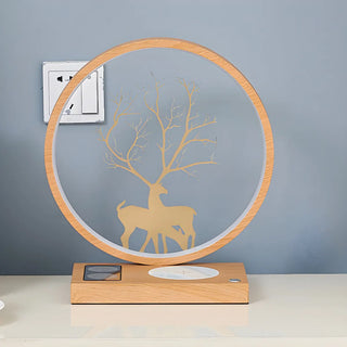 Stylish Deer Silhouette Gold Ring Wood Frame Table Lamp Zawala Image - 14