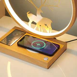 Stylish Deer Silhouette Gold Ring Wood Frame Table Lamp Zawala Image - 16