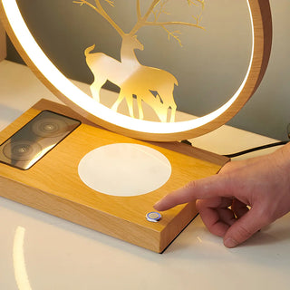 Stylish Deer Silhouette Gold Ring Wood Frame Table Lamp Zawala Image - 18