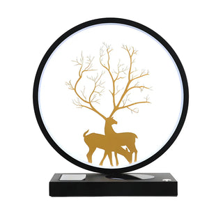 Stylish Deer Silhouette Gold Ring Wood Frame Table Lamp Zawala Image - 19