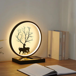 Stylish Deer Silhouette Gold Ring Wood Frame Table Lamp Zawala Image - 2