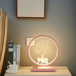 Stylish Deer Silhouette Gold Ring Wood Frame Table Lamp Zawala Image - 4