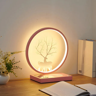 Stylish Deer Silhouette Gold Ring Wood Frame Table Lamp Zawala Image - 5