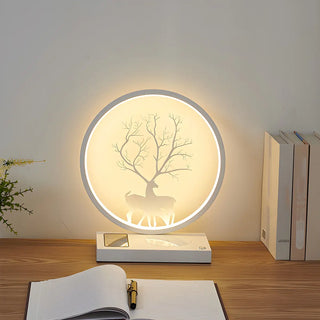 Stylish Deer Silhouette Gold Ring Wood Frame Table Lamp Zawala Image - 6