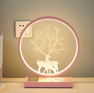 Stylish Deer Silhouette Gold Ring Wood Frame Table Lamp Zawala Image - 7