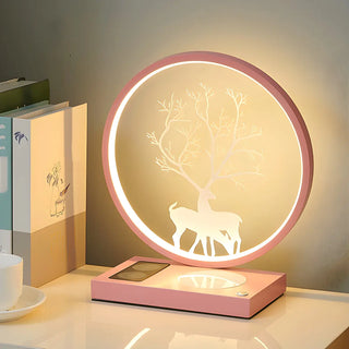 Stylish Deer Silhouette Gold Ring Wood Frame Table Lamp Zawala Image - 8