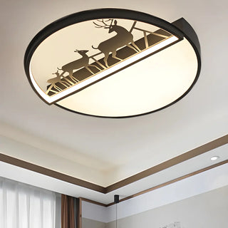 Black Circle Deer Silhouette Small LED Flush Mount Lamp Zawala Image - 1