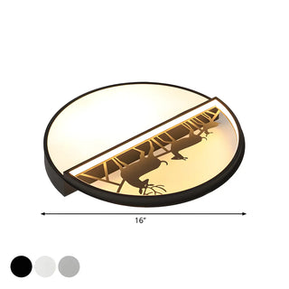 Black Circle Deer Silhouette Small LED Flush Mount Lamp Zawala Image - 12